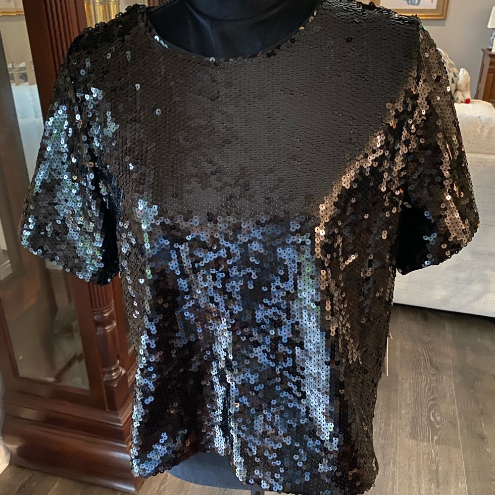Good American Black Sequin NWT T-Shirt